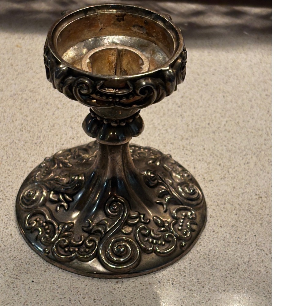 Godinger Silver Plated Ornate Baroque Candle Holder Weighted Velvet Base 3.25in